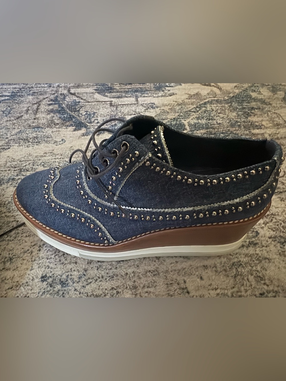 Miu Miu Oxford Studded Sneakers in Blue Denim - Picture 6 of 8